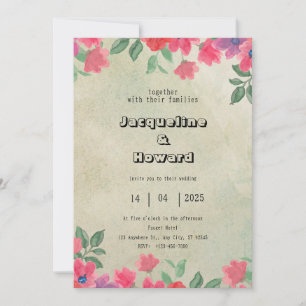 Retrato de la invitación a la boda floral rosa