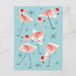 Retrato de la tarjeta postal azul Flamingo Santas