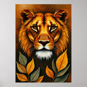 Retrato de León Dorado Arte de Vida Silvestre