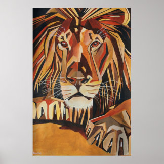 Retrato De León En Estilo De Arte Geométrico