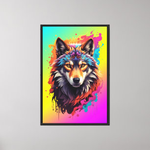 Retrato de Lobo Colorido Arte Animal Abstracto-876