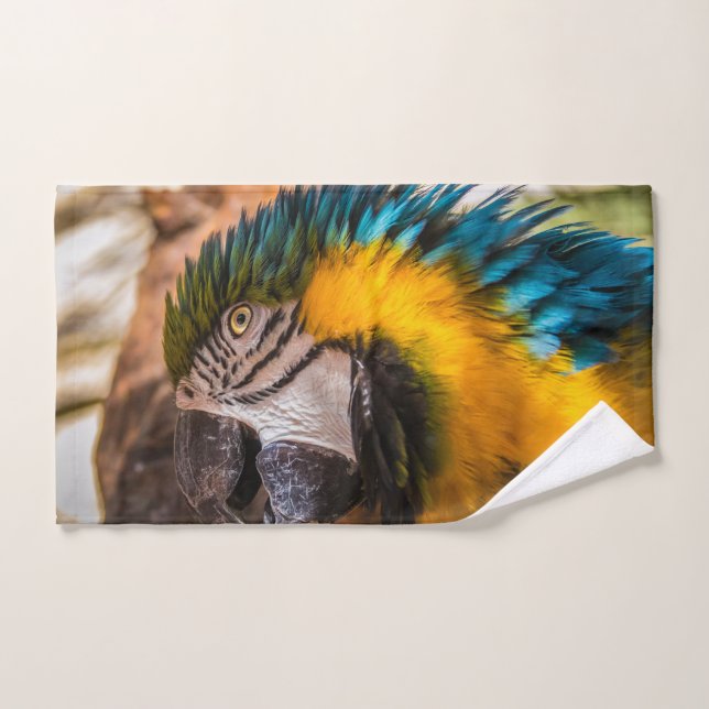 Retrato de macao azul y amarillo (Toalla de mano)