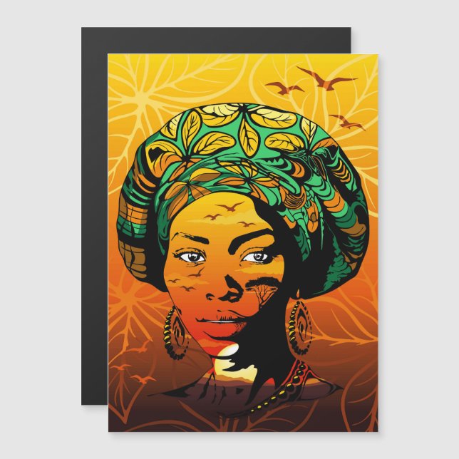 Retrato de mujer africana con puesta de sol (Anverso/Reverso)