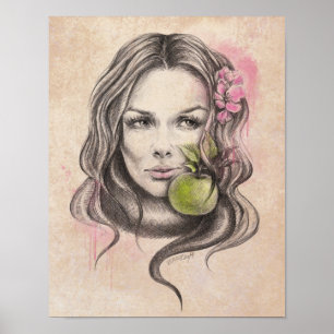 Retrato de mujer con manzana y flor Arte surrealis