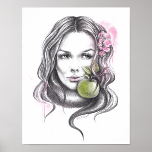 Retrato de mujer con manzana y flor Arte surrealis