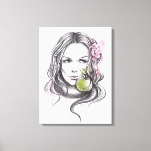 Retrato de mujer con manzana y floración Arte surr