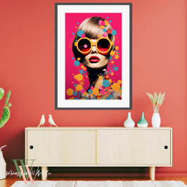 Retrato de mujer de arte pop rosa