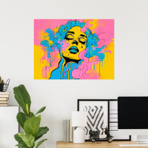 Retrato de mujer psicodélico colorido arte pop