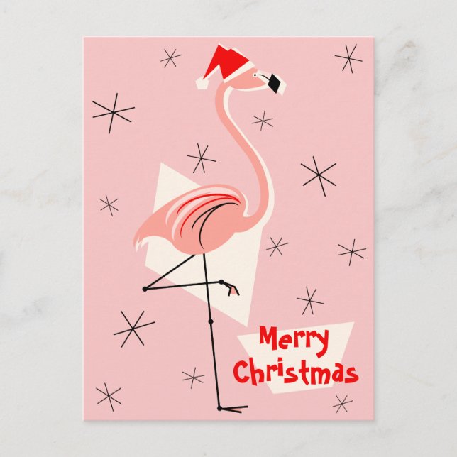 Retrato de Navidad Flamingo Santa Pink Merry (Anverso)