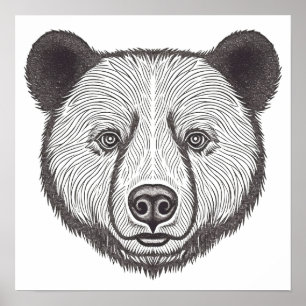 Retrato de oso blanco y negro de arte esténcil