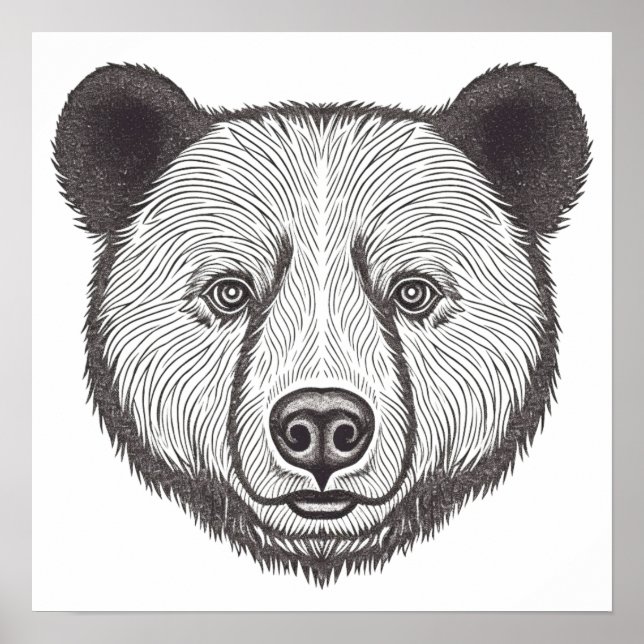 Retrato de oso blanco y negro de arte esténcil (Frente)