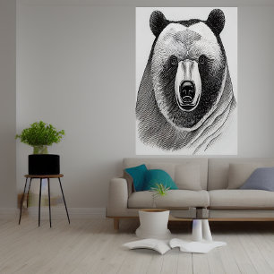 Retrato de oso blanco y negro   Poster de arte de 