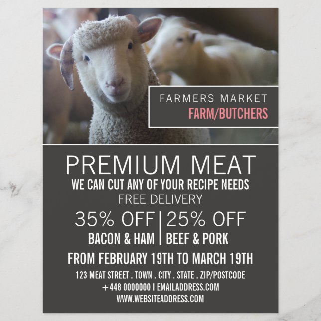 Retrato de oveja, publicidad de agricultor y carni (Frente)