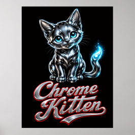 Retrato de pared de arte fino de gatito cromado
