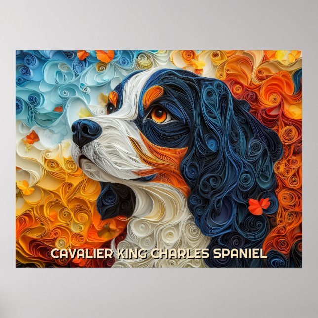 Retrato de perro de arte Cavalier King Charles Qui (Frente)
