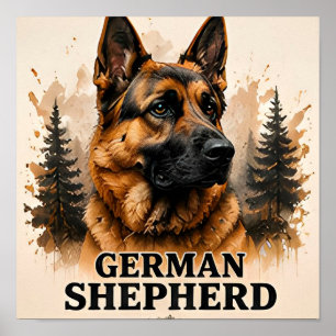 Retrato de perro guardián Pastor Alemán Arte