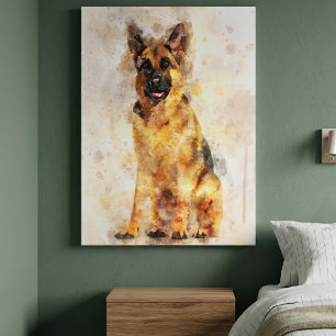 Retrato de perro pastor alemán en acuarela Arte