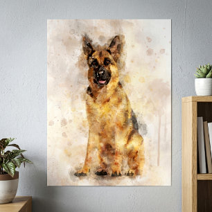 Retrato de perro pastor alemán en acuarela Arte