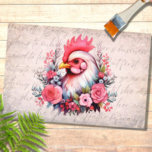 Retrato de pollo en las flores 1 papel de descompo