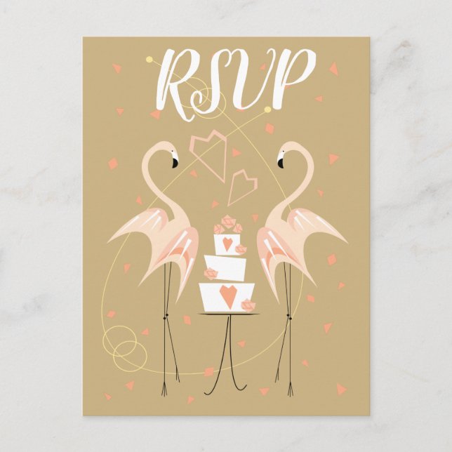 Retrato de postal de Flamingo Wedding RSVP (Anverso)