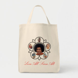 Retrato de Sathya Sai Baba sobre la bolsa de algod