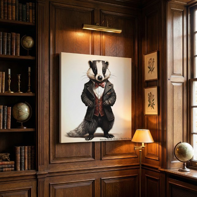 Retrato de tejón de Dark Academia Arte de bibliote (English Country Gentleman Badger Canvas Wall Art for Dark Academia & Library poetcore office gift)
