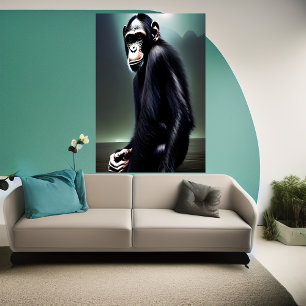 Retrato de un chimpancé sentado   Poster de arte d