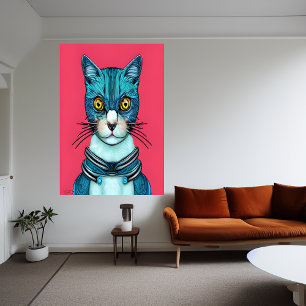 Retrato de un gato azul   Poster de arte de IA