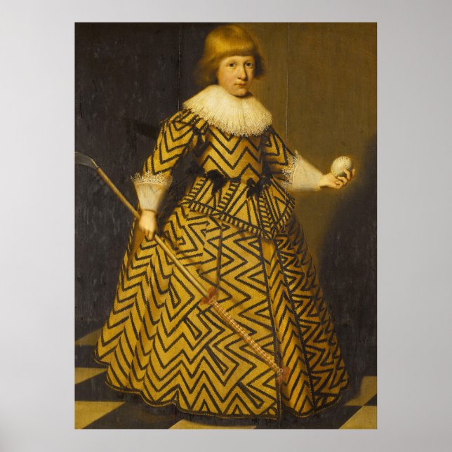 Retrato de un niño con un club Kolf - Impresión de (Frente)