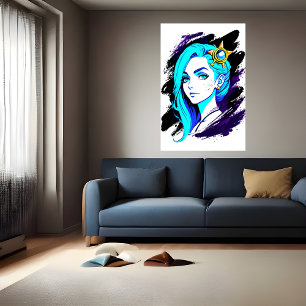 Retrato de una joven de cabello azul Arte IA