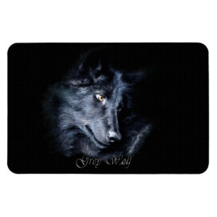 Retrato de vida salvaje de Lobo Gris en un imán fl