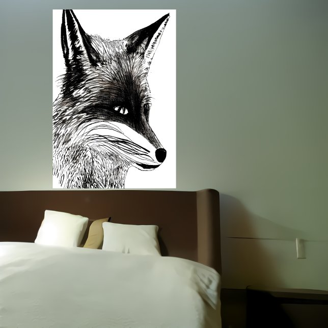 Retrato de zorro blanco y negro | Poster de arte d (Subido por el creador)