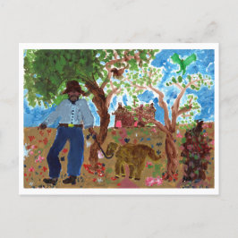 Retrato del artista con postal de perro