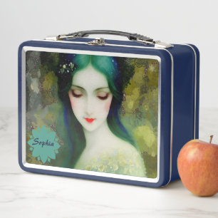 Retrato elegante de mujer fantastica en verde y az