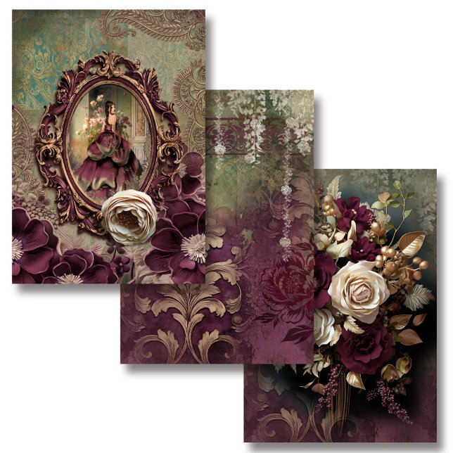 Retrato elegante Lady, papel floral y Demask (Subido por el creador)