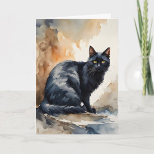 Retrato en acuarela de gato negro Tarjeta de felic