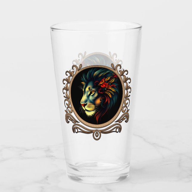 Retrato estilizado de cabeza de león en marco de M (Anverso)