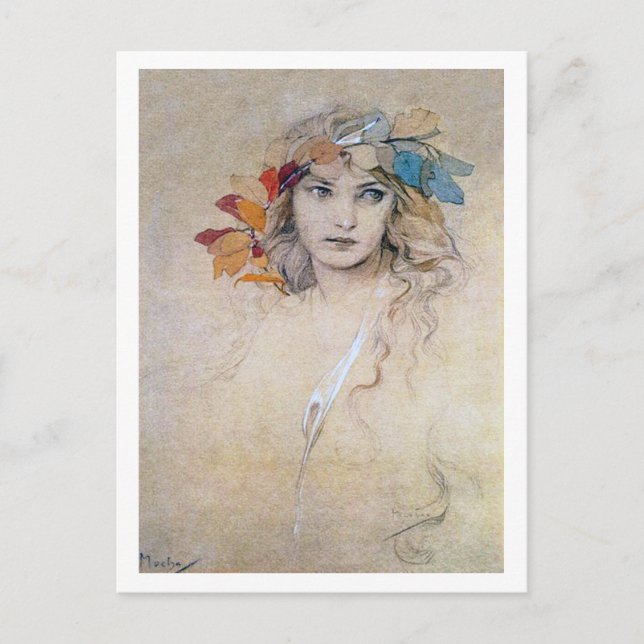 Retrato (estudio), postal de Alphonse Mucha (Anverso)