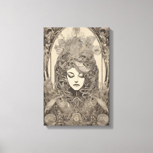 Retrato femenino de Art Nouveau arte floral intrin