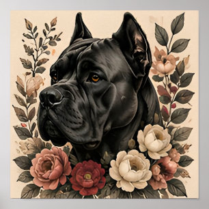 Retrato floral de perro Cane Corso botánico Arte
