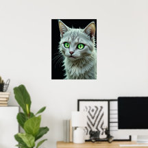 Retrato Gato Ojo Verde Arte Gato Místico