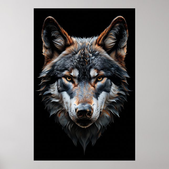 Retrato majestuoso de lobo - Arte animal hiperreal (Frente)