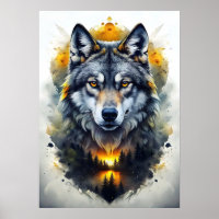 Retrato majestuoso de lobo en arte abstracto