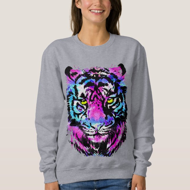 Retrato Neon Pink Tiger Head - Sudadera Tigre (Anverso)