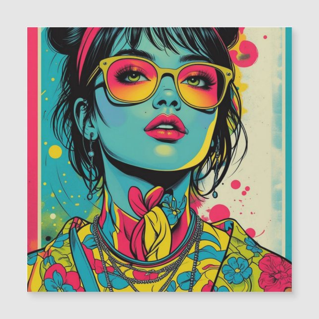 Retrato Neon Pop Diva - Arte Retro Audaz y Vibrant (Anverso)