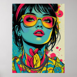 Retrato Neon Pop Diva - Arte Retro Audaz y Vibrant