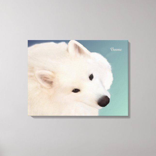 Retrato Samoyed 24." x 16."x 1.5" Lienzo envuelto (Anverso)