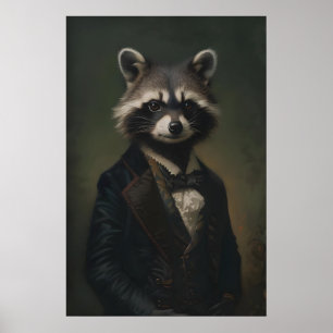 Retrato Victoriano de Mapache, Estampa de Arte Gót