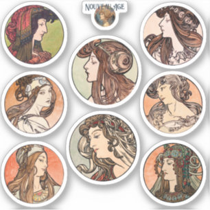Retratos de mujeres mucha hoja de Pegatinas de cir