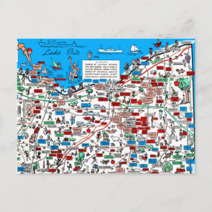 Retro 1966 Cleveland, tarjeta postal del mapa de O